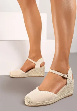 Beżowe Sandały w Stylu Espadryli z Plecionką i Zapięciem przy Kostce Virailia