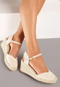 Beżowe Sandały w Stylu Espadryli z Plecionką i Zapięciem przy Kostce Virailia