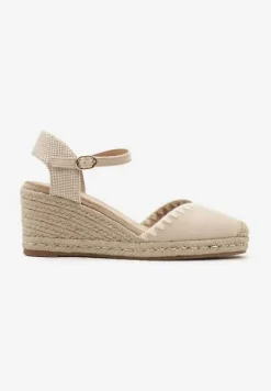 Beżowe Sandały w Stylu Espadryli z Plecionką na Koturnie Tiimada