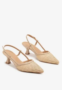 Beżowe Sandały z Ażurowej Siateczki na Kaczuszce ze Szpiczastym Noskiem Morirra