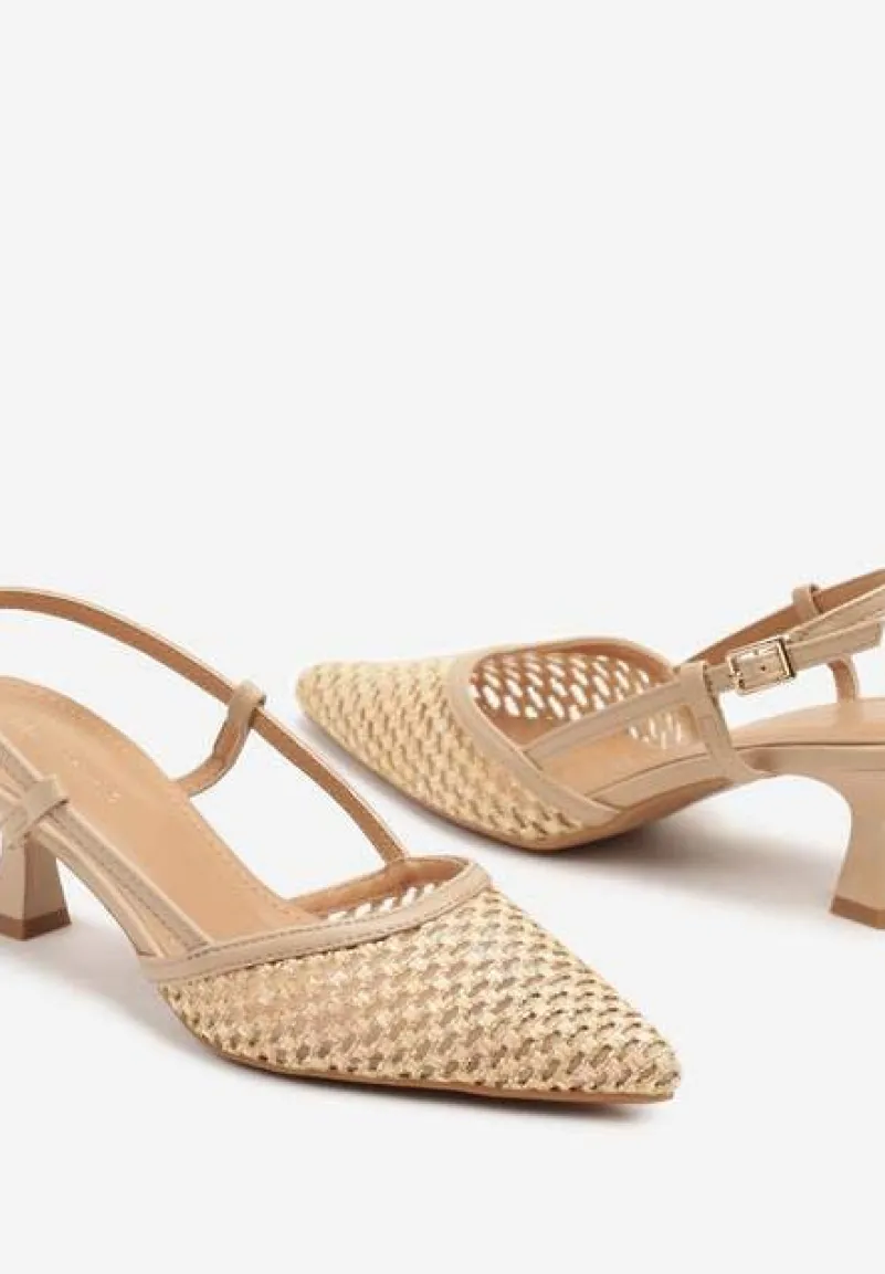 Beżowe Sandały z Ażurowej Siateczki na Kaczuszce ze Szpiczastym Noskiem Morirra