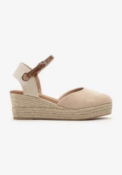 Beżowe Sandały z Plecionką na Koturnie w Stylu Espadryli Effilania