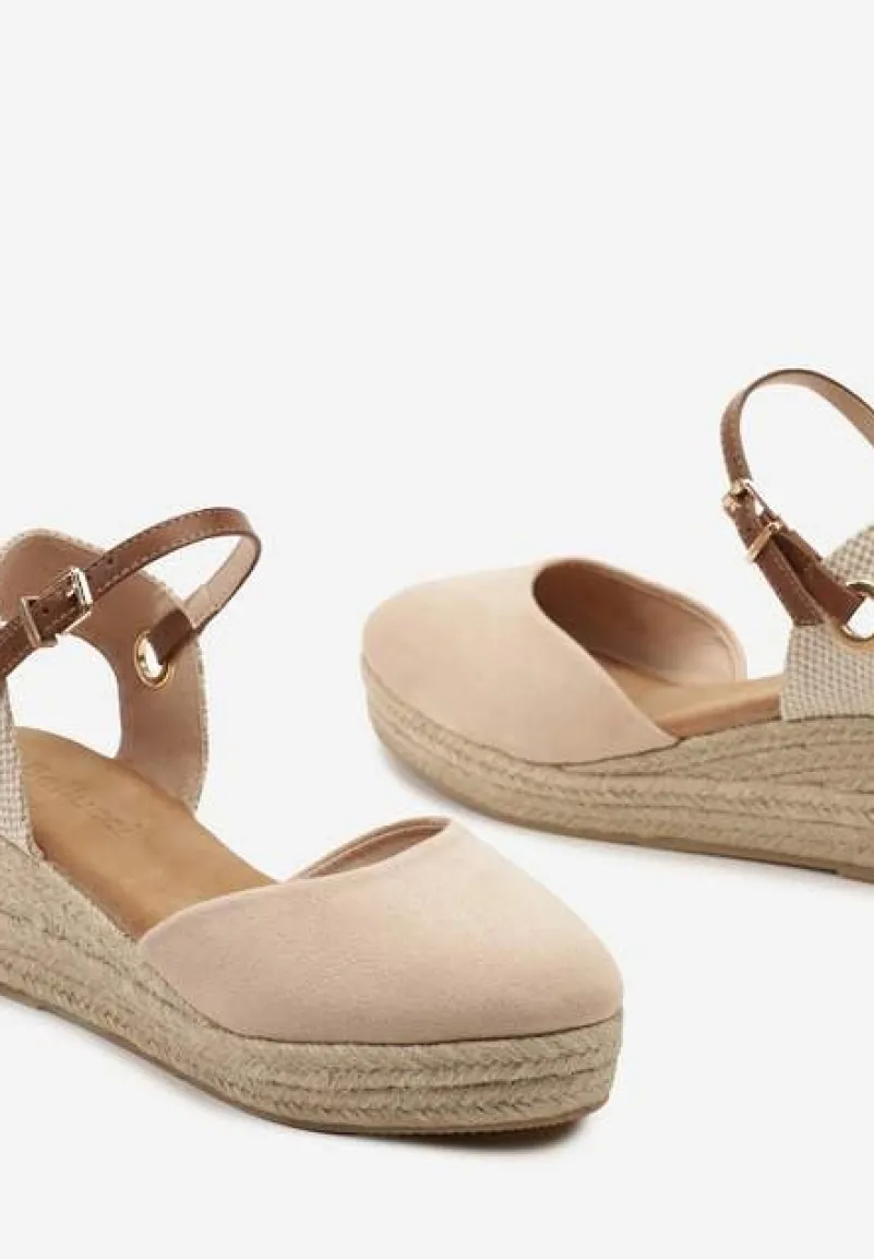 Beżowe Sandały z Plecionką na Koturnie w Stylu Espadryli Effilania