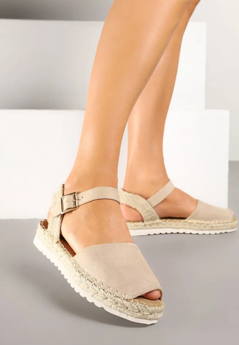 Beżowe Sandały z Plecionką w Typie Espadryli Oklerra