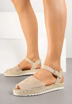 Beżowe Sandały z Plecionką w Typie Espadryli Oklerra