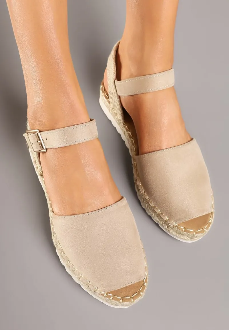 Beżowe Sandały z Plecionką w Typie Espadryli Oklerra
