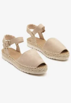 Beżowe Sandały z Plecionką w Typie Espadryli Oklerra
