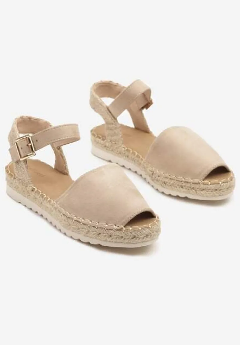 Beżowe Sandały z Plecionką w Typie Espadryli Oklerra