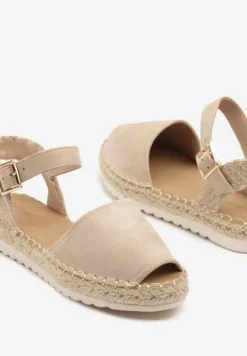Beżowe Sandały z Plecionką w Typie Espadryli Oklerra