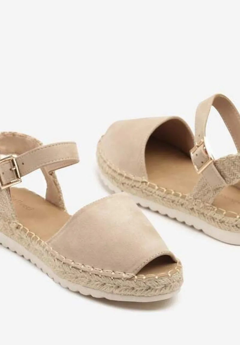 Beżowe Sandały z Plecionką w Typie Espadryli Oklerra
