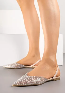 Beżowe Sandały z Przezroczystą Cholewką Ozdobione Cyrkoniami Silevea