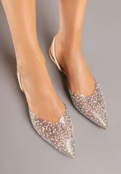 Beżowe Sandały z Przezroczystą Cholewką Ozdobione Cyrkoniami Silevea