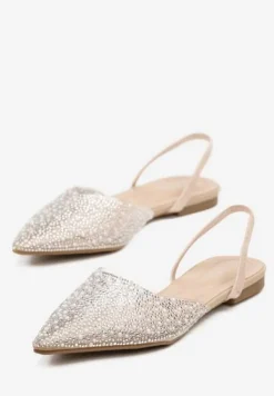 Beżowe Sandały z Przezroczystą Cholewką Ozdobione Cyrkoniami Silevea