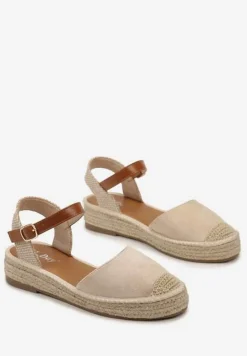 Beżowe Sandały z Zapięciem wokół Kostki na Plecionej Podeszwie z Juty Berseria