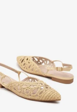Beżowe Sandały Zapinane na Sprzączkę z Plecionego Materiału Lanadriena