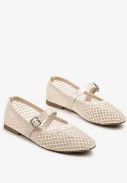 Beżowe Siateczkowe Balerinki w Stylu Mary Jane Annivira