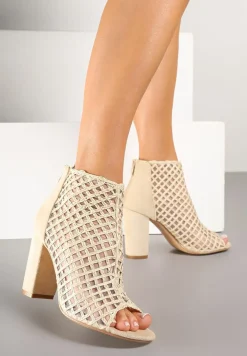 Beżowe Siateczkowe Botki Vices na Słupku Sovhira