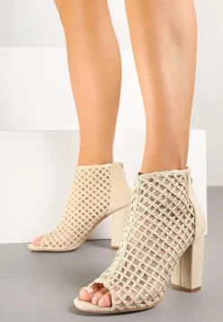 Beżowe Siateczkowe Botki Vices na Słupku Sovhira
