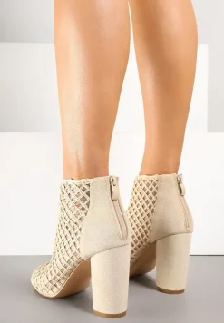 Beżowe Siateczkowe Botki Vices na Słupku Sovhira