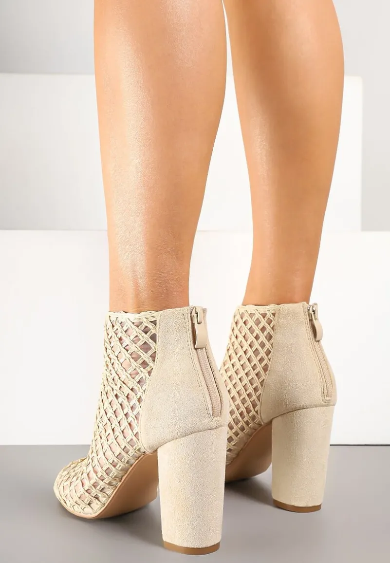 Beżowe Siateczkowe Botki Vices na Słupku Sovhira