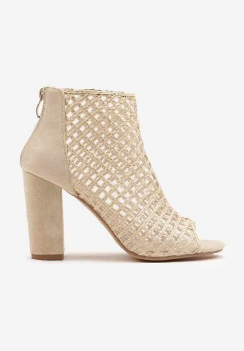 Beżowe Siateczkowe Botki Vices na Słupku Sovhira
