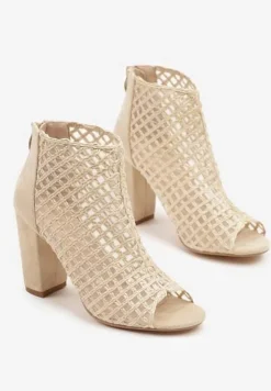 Beżowe Siateczkowe Botki Vices na Słupku Sovhira