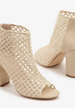 Beżowe Siateczkowe Botki Vices na Słupku Sovhira