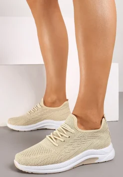 Beżowe Siateczkowe Buty Sportowe na Piankowej Podeszwie Linidas