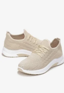 Beżowe Siateczkowe Buty Sportowe na Piankowej Podeszwie Linidas