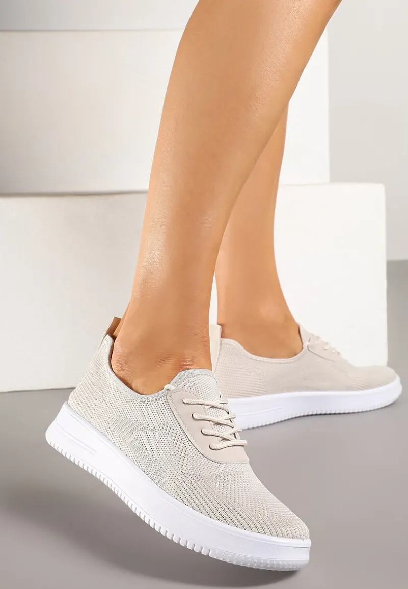 Beżowe Siateczkowe Buty Sportowe Sneakersy Eravessa