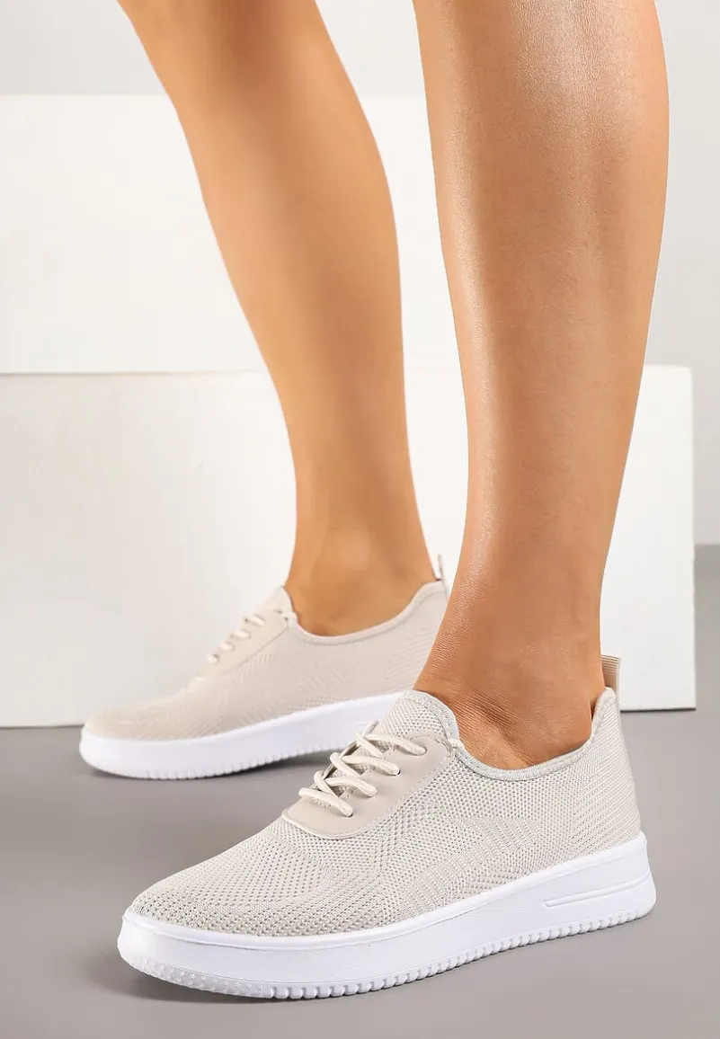 Beżowe Siateczkowe Buty Sportowe Sneakersy Eravessa
