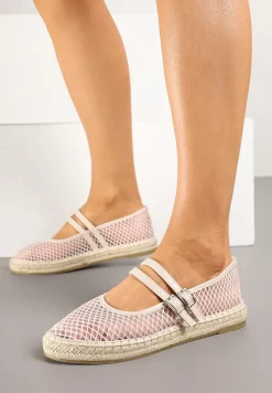 Beżowe Siateczkowe Espadryle Ozdobione Paskami i Plecionką Tullexia
