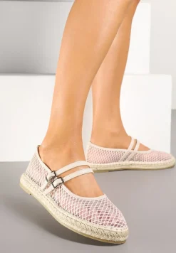 Beżowe Siateczkowe Espadryle Ozdobione Paskami i Plecionką Tullexia