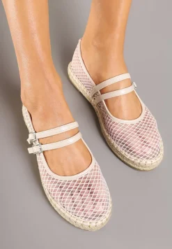 Beżowe Siateczkowe Espadryle Ozdobione Paskami i Plecionką Tullexia
