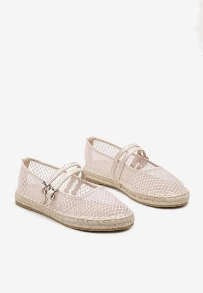 Beżowe Siateczkowe Espadryle Ozdobione Paskami i Plecionką Tullexia