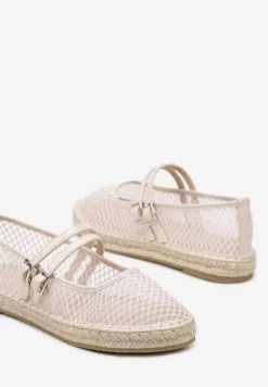 Beżowe Siateczkowe Espadryle Ozdobione Paskami i Plecionką Tullexia
