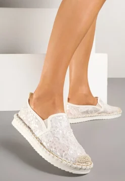 Beżowe Siateczkowe Espadryle z Cekinowym Zdobieniem Vivianoria