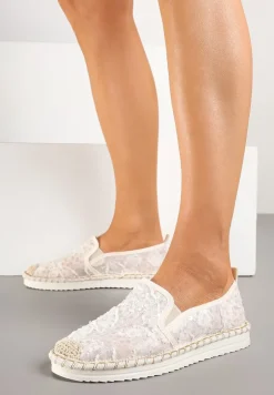 Beżowe Siateczkowe Espadryle z Cekinowym Zdobieniem Vivianoria