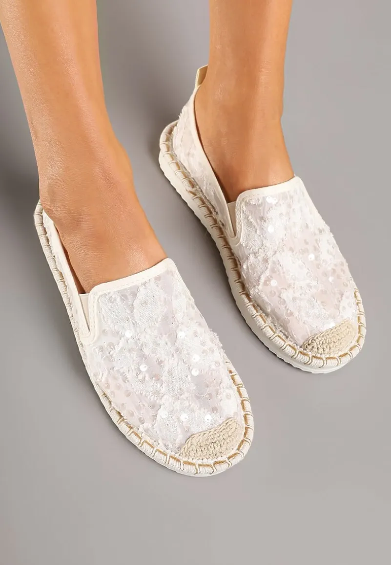 Beżowe Siateczkowe Espadryle z Cekinowym Zdobieniem Vivianoria