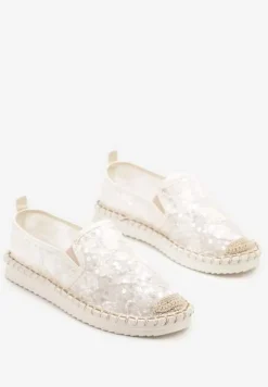 Beżowe Siateczkowe Espadryle z Cekinowym Zdobieniem Vivianoria