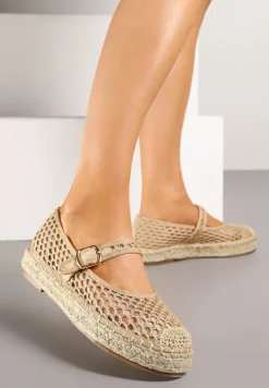 Beżowe Siateczkowe Espadryle na Podeszwie z Juty Zapinane na Sprzączkę Geniffia