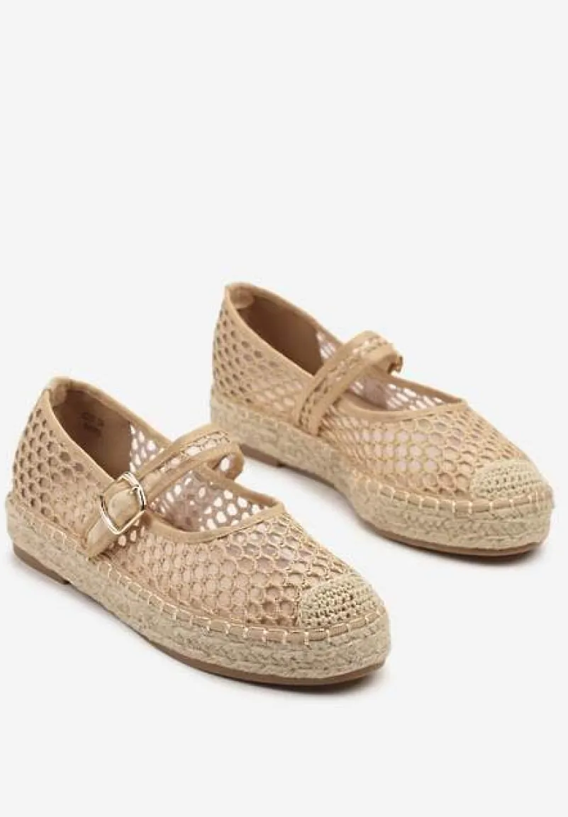 Beżowe Siateczkowe Espadryle na Podeszwie z Juty Zapinane na Sprzączkę Geniffia