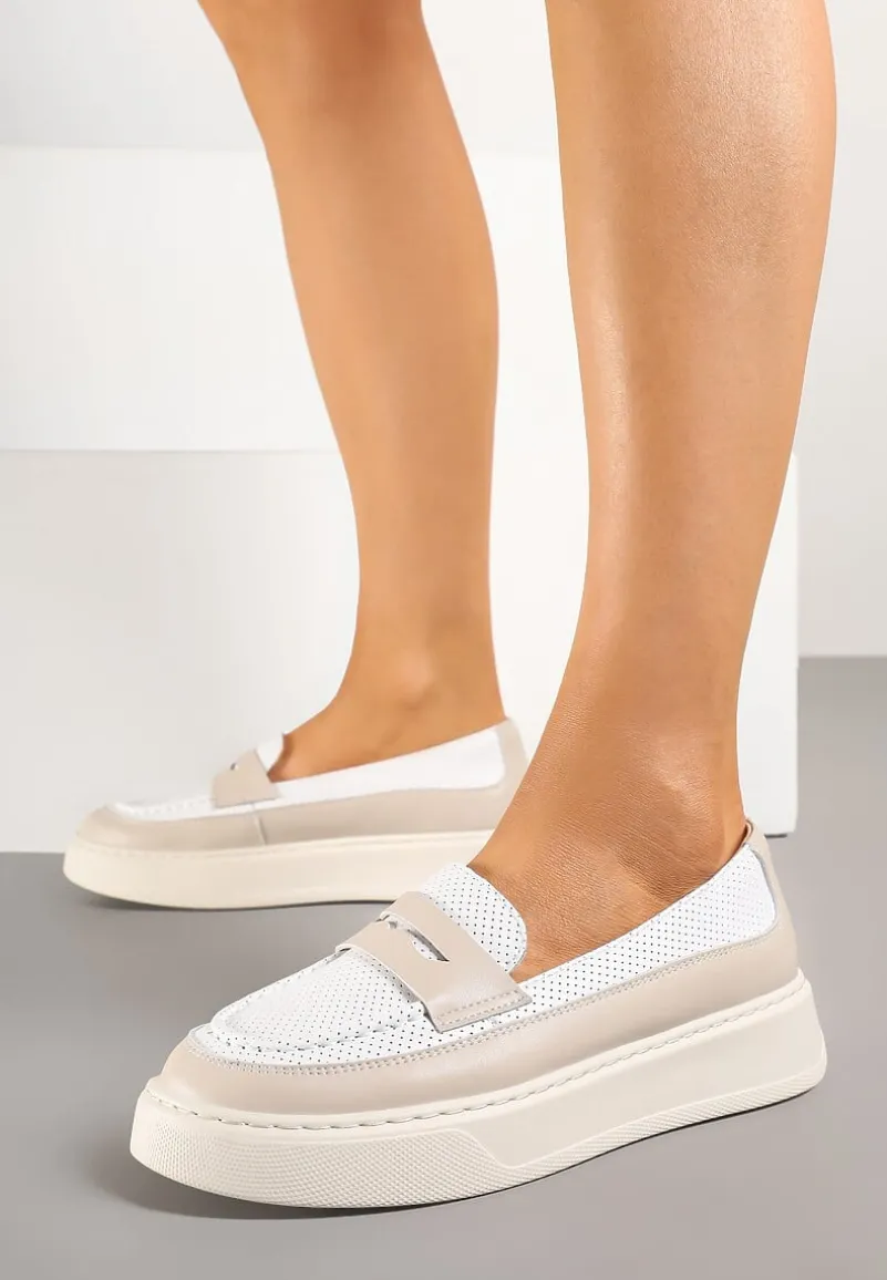 Beżowe Skórzane Mokasyny na Platformie Meraviela