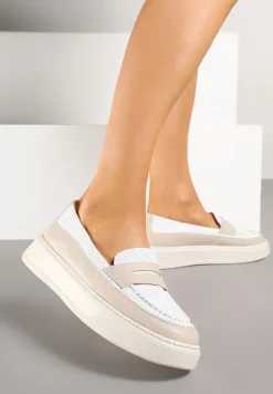 Beżowe Skórzane Mokasyny na Platformie Meraviela