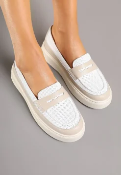 Beżowe Skórzane Mokasyny na Platformie Meraviela