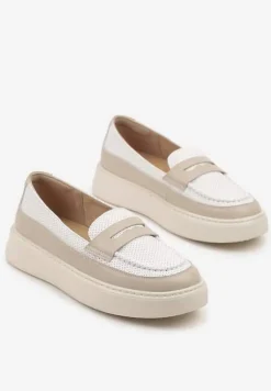 Beżowe Skórzane Mokasyny na Platformie Meraviela