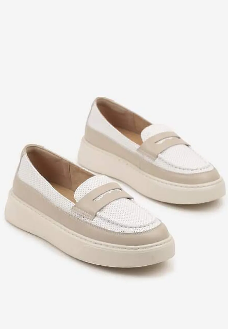 Beżowe Skórzane Mokasyny na Platformie Meraviela