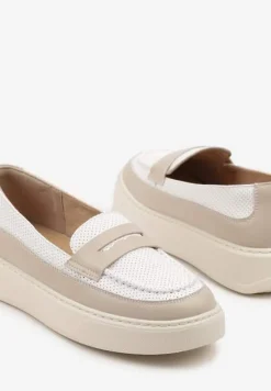 Beżowe Skórzane Mokasyny na Platformie Meraviela