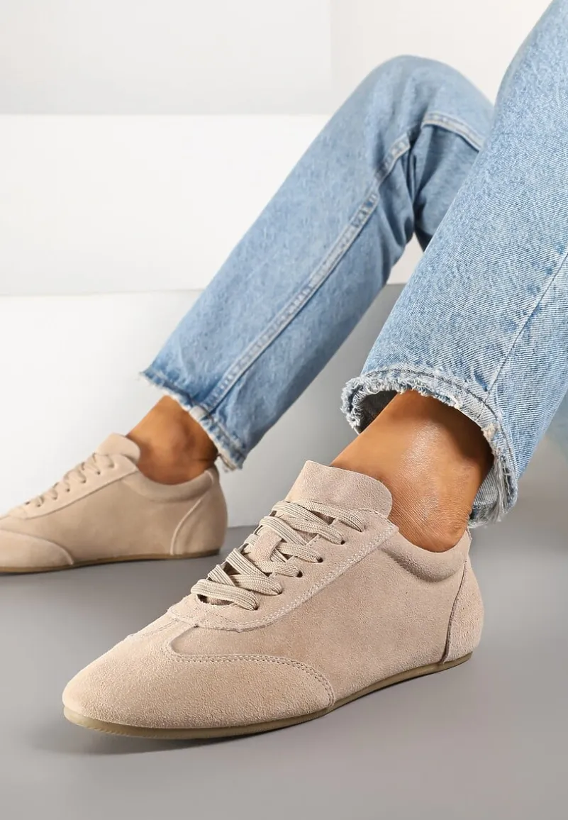 Beżowe Sneakersy Basic ze Skóry Naturalnej Fonariela