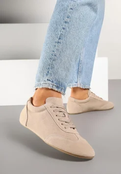 Beżowe Sneakersy Basic ze Skóry Naturalnej Fonariela